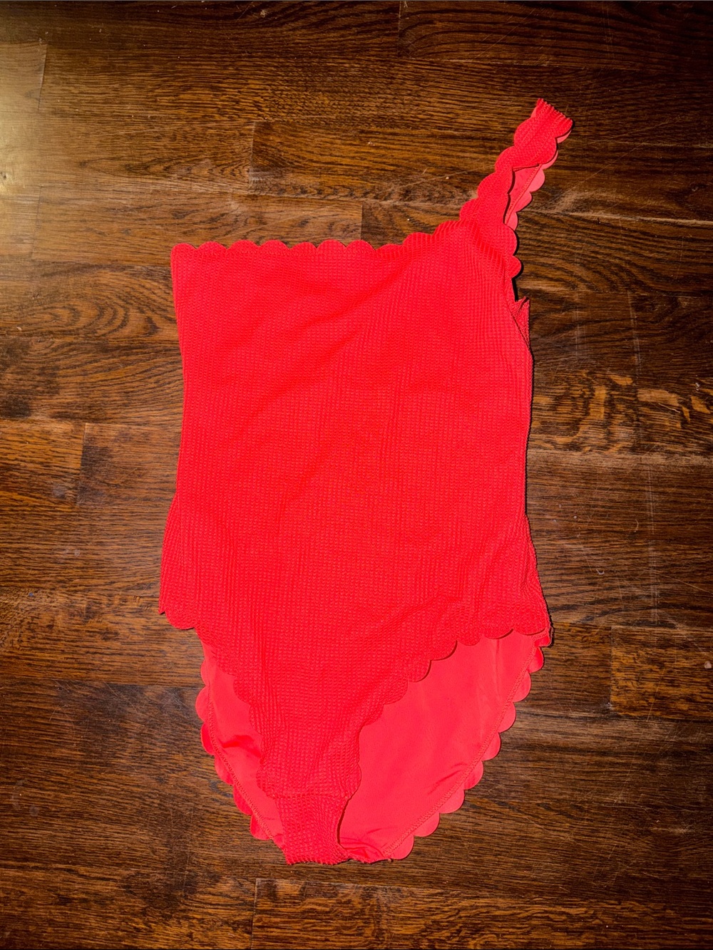 aerie One-Shoulder Scallop Trim One-Piece Swimsuit - Bright Red